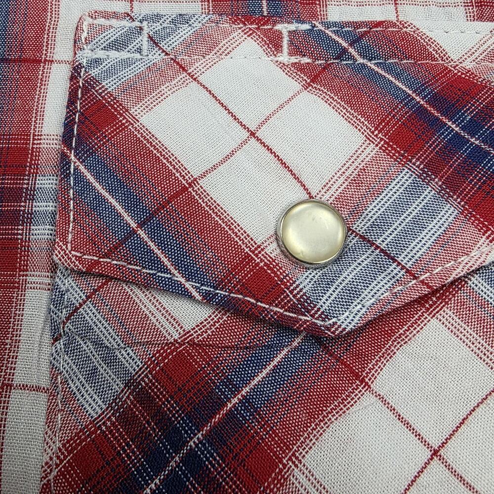 Wrangler Shirt Mens XLT Red White Blue Plaid Wrancher Pearl Snap Western Rodeo - Picture 12 of 15